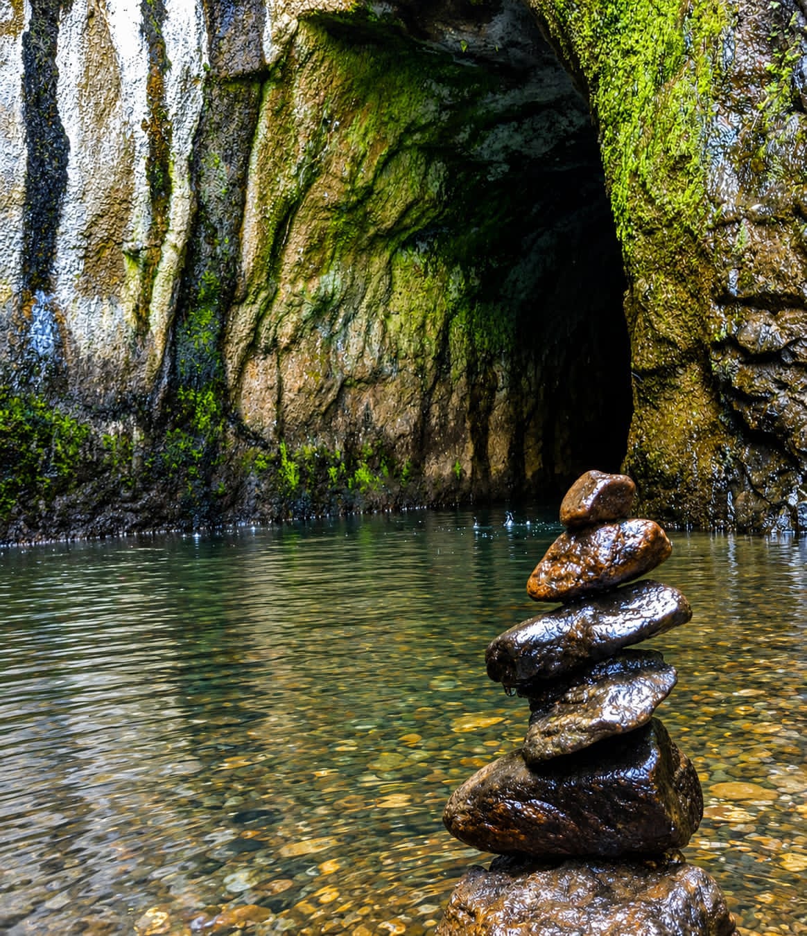A tranquil rock pool in the forest